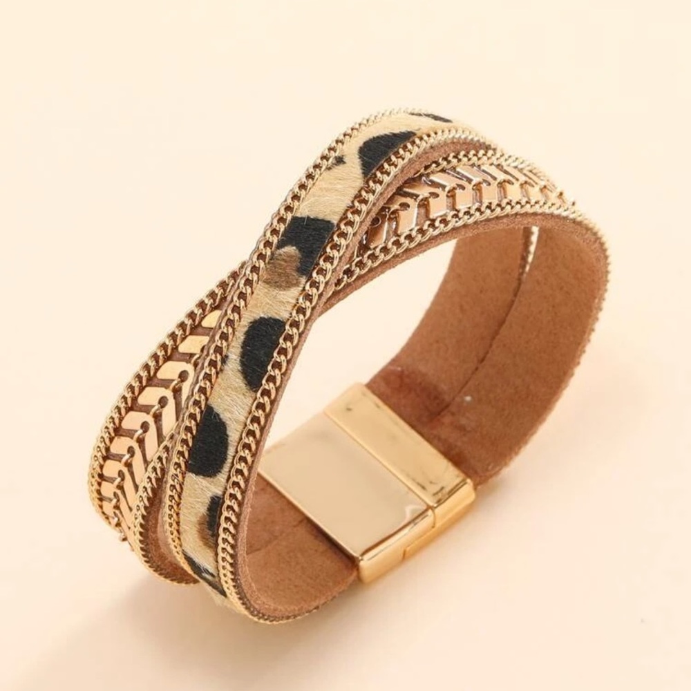 Gold & leopard print bracelet